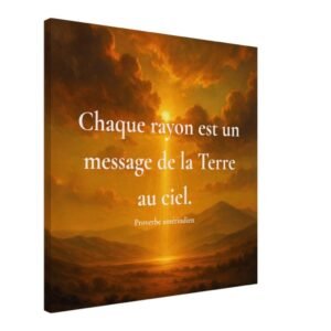 Toile murale Chaque rayon est un message de la Terre au ciel avec paysage céleste doré et citation inspirante amérindienne.
