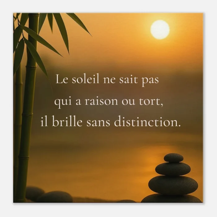 "Décoration murale zen avec citation japonaise sur la lumière – paysage minimaliste bambou et galets – ambiance calme et méditative"
