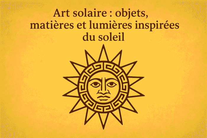 Illustration solaire stylisée de style inca, symbolisant l’art solaire et les objets inspirés du soleil