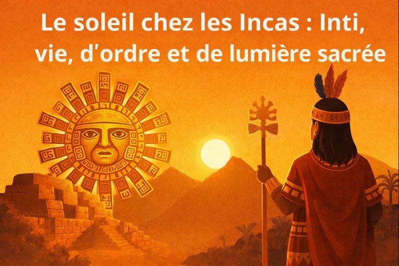Illustration du dieu soleil Inti chez les Incas, symbole de lumière sacrée, de vie et d’ordre cosmique dans la civilisation inca.