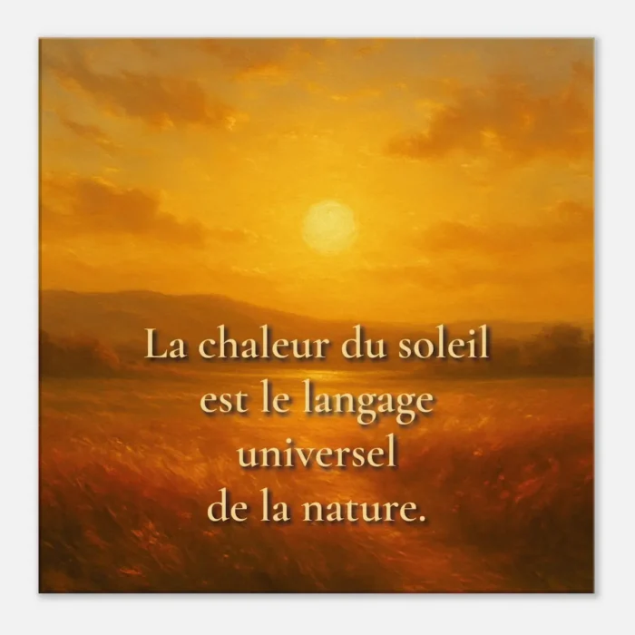 Toile murale « La chaleur du soleil est le langage universel de la nature » — vue de face — tableau apaisant aux tons dorés pour intérieur naturel