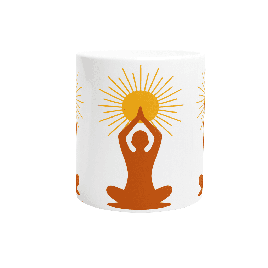 alt="Tasse zen Méditation Solaire en céramique 325 ml, design spirituel soleil et yoga – Solaire Universel"