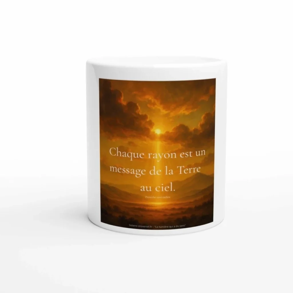 Mug citation solaire Chaque rayon est un message de la Terre au ciel – tasse en céramique blanche 325 ml Solaire Universel