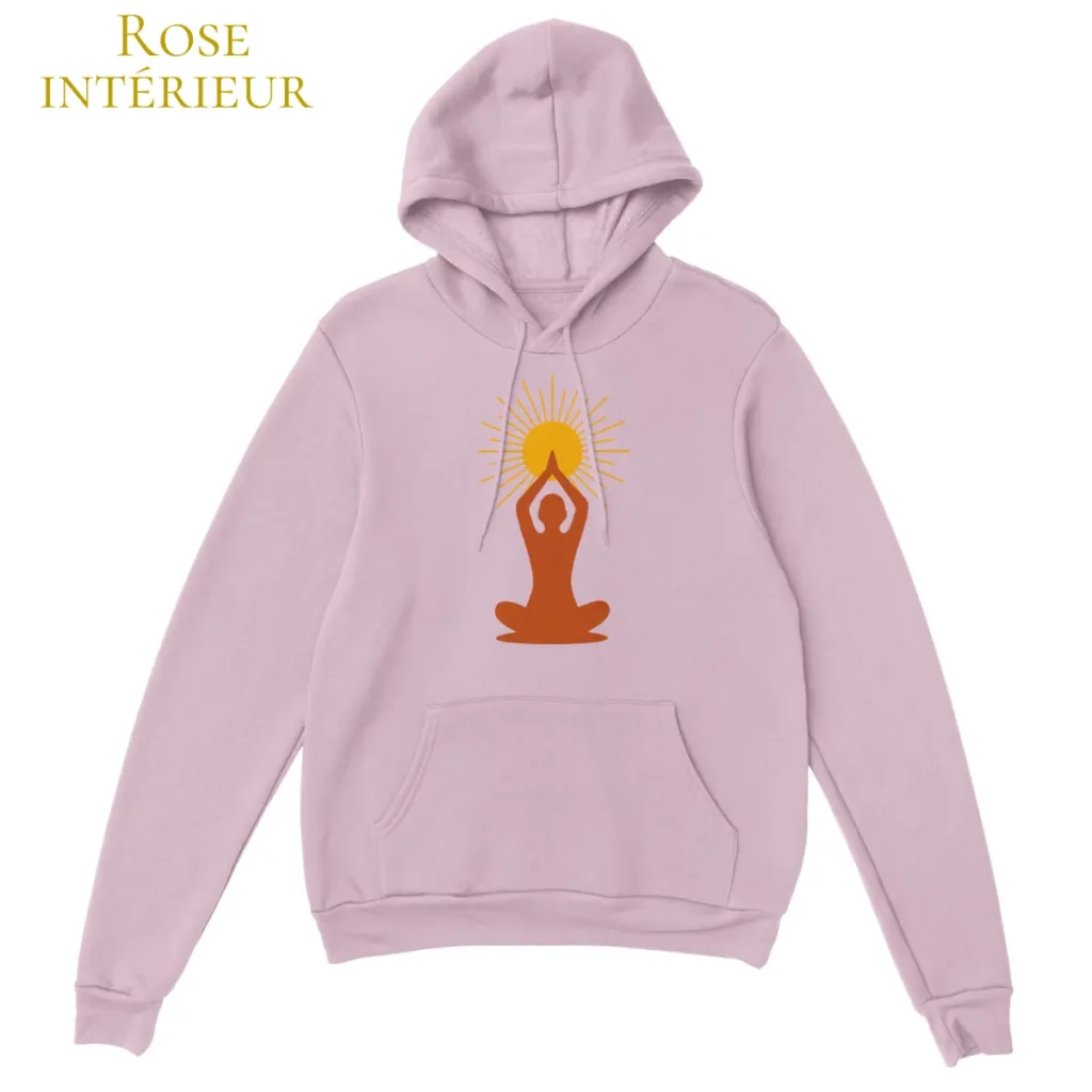 Hoodie rose intérieur bienveillance design méditation solaire dos - Collection Solaire Universel