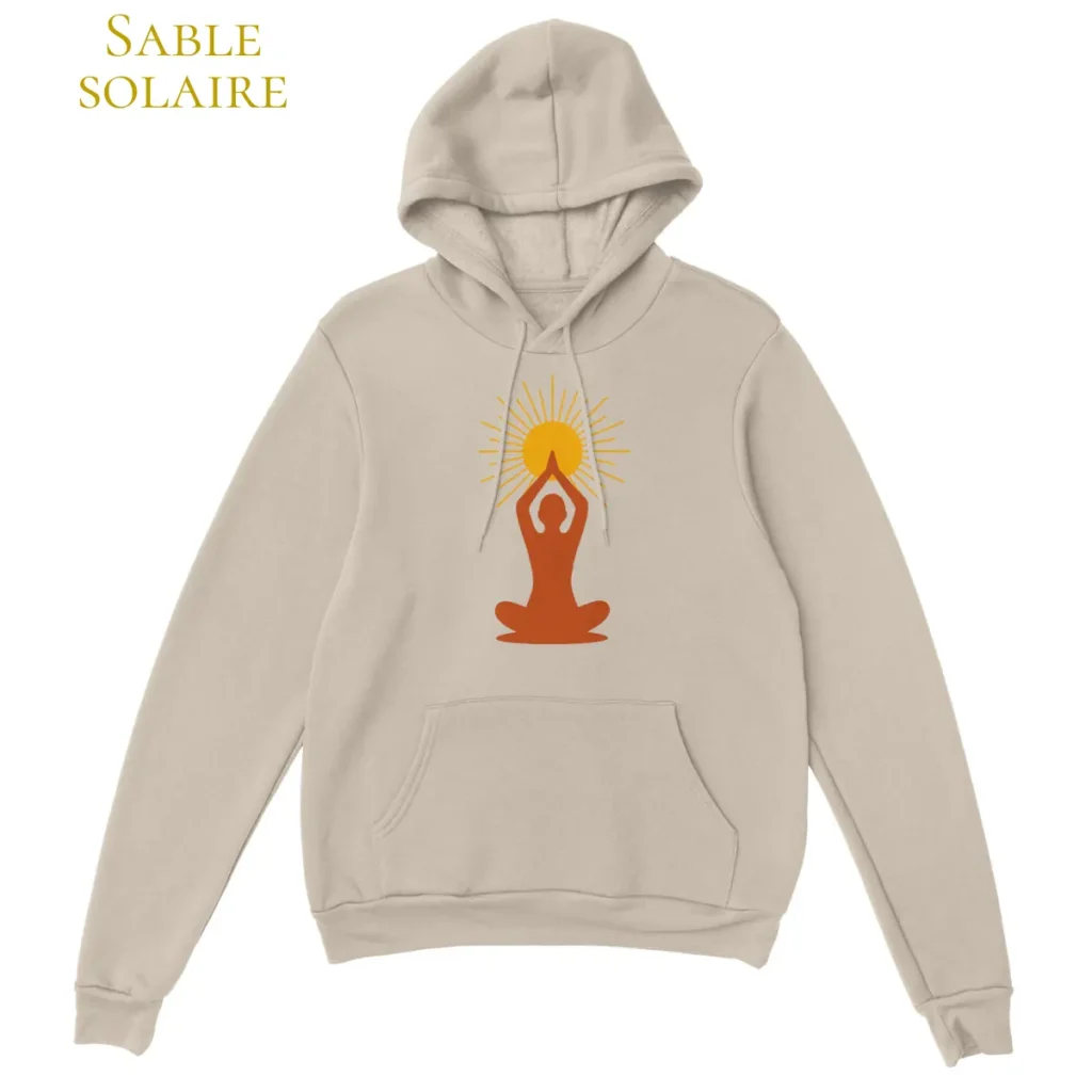 Hoodie sable solaire couleur terre design dos méditation yoga - Solaire Universel