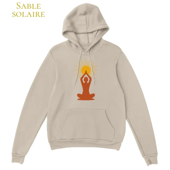 Hoodie sable solaire couleur terre design dos méditation yoga - Solaire Universel