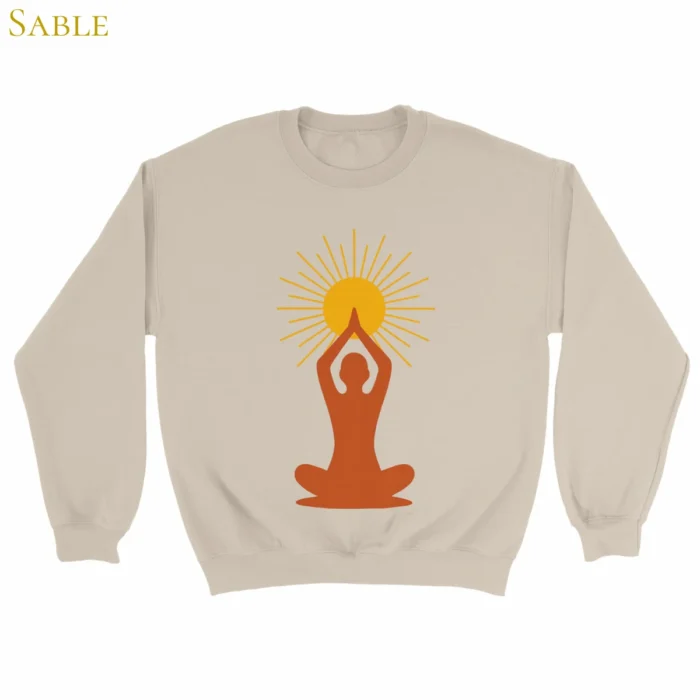Sweat Lumière intérieure sable avec symbole solaire de méditation imprimé sur le devant