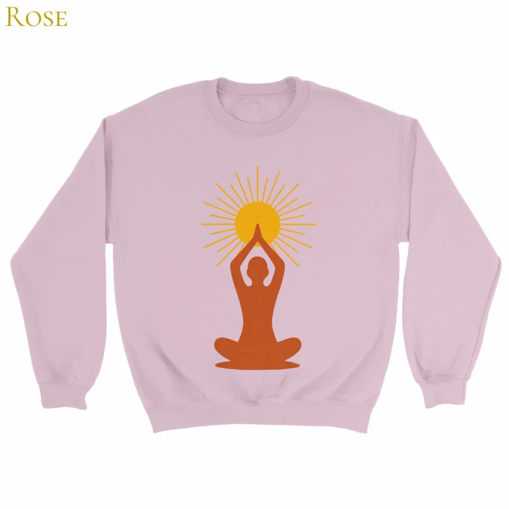 Sweat Lumière intérieure rose avec symbole solaire de méditation sur le devant
