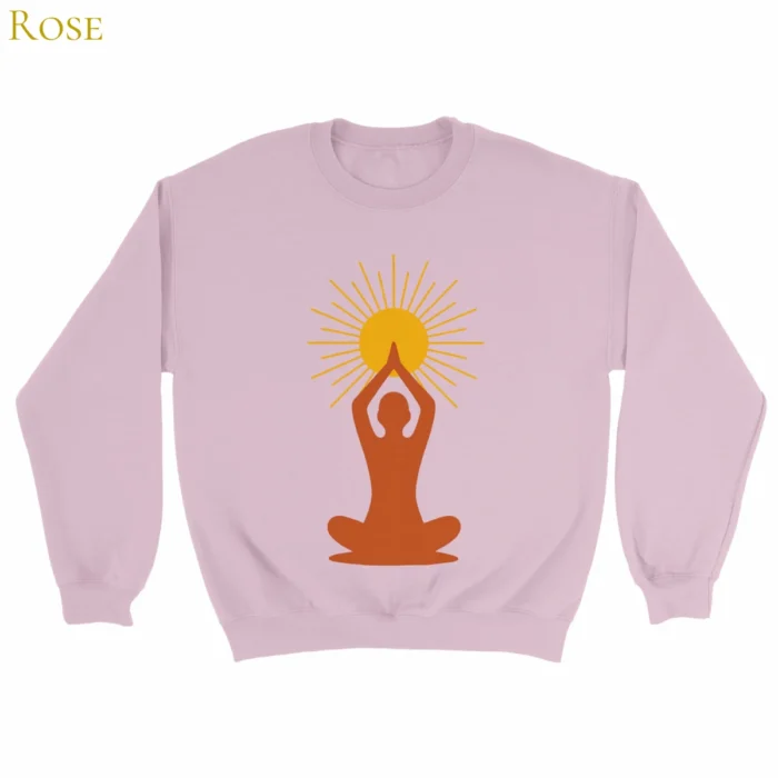 Sweat Lumière intérieure rose avec symbole solaire de méditation sur le devant