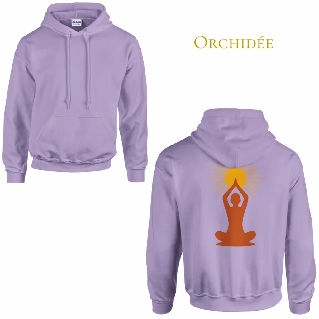 Hoodie Lumière intérieure orchidée – symbole de conscience au dos – sweat à capuche unisexe