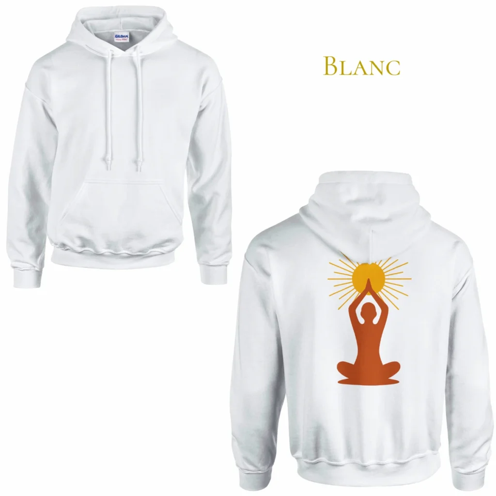 Hoodie Lumière intérieure blanc – vue face et dos – sweat à capuche unisexe spirituel