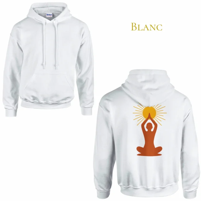 Hoodie Lumière intérieure blanc – vue face et dos – sweat à capuche unisexe spirituel