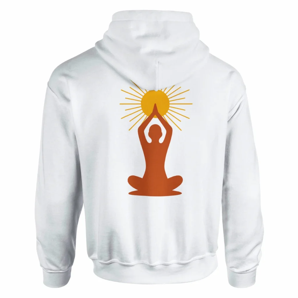 Hoodie Lumière intérieure blanc avec symbole solaire au dos – sweat à capuche unisexe Solaire Universel