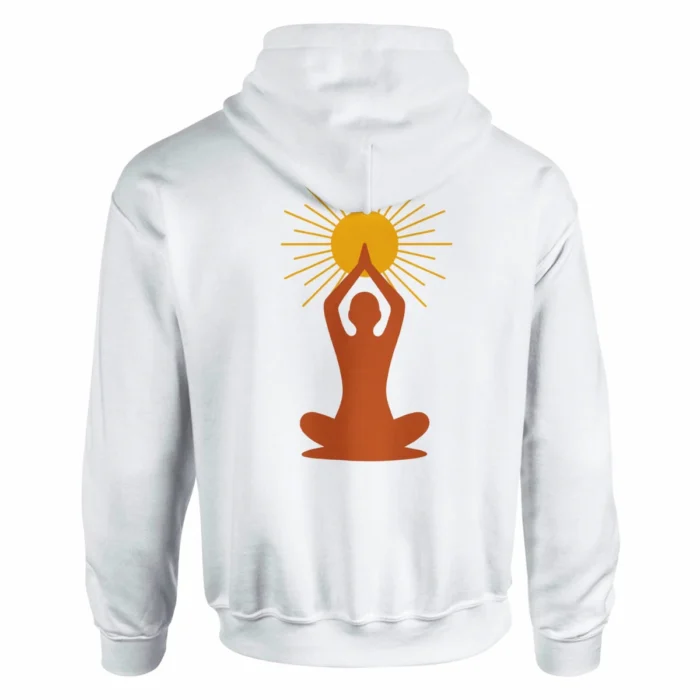 Hoodie Lumière intérieure blanc avec symbole solaire au dos – sweat à capuche unisexe Solaire Universel