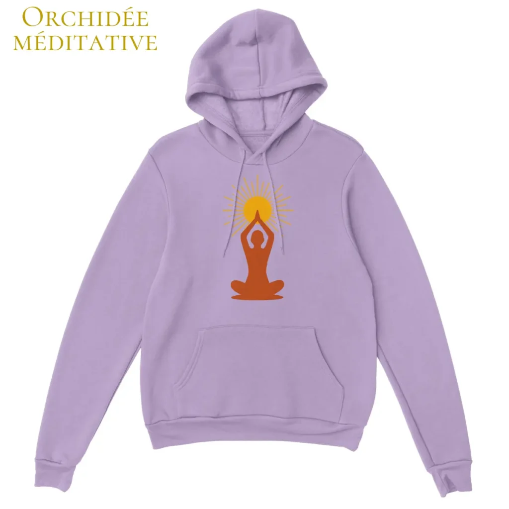 Hoodie orchidée méditative violet lavande design méditation dos - Collection Art et Esprit Solaire