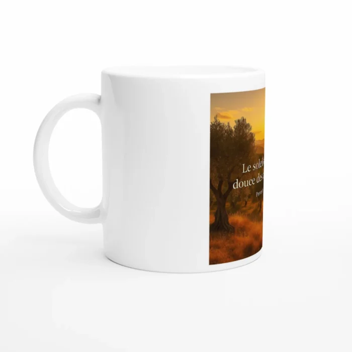 Mug citation solaire Solaire Universel – design minimaliste avec impression paysage chaleureux