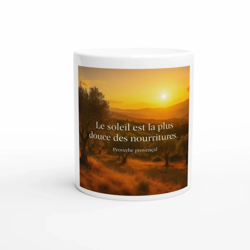 Mug citation solaire Le soleil est la plus douce des nourritures – paysage doré au lever du soleil