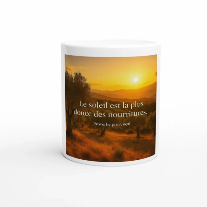 Mug citation solaire Le soleil est la plus douce des nourritures – paysage doré au lever du soleil