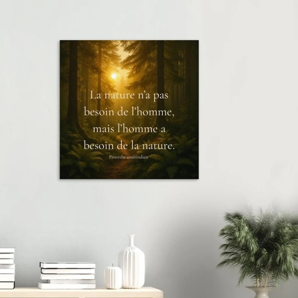 Affiche encadrée Solaire Universel – citation nature et conscience dans une déco intérieure minimaliste