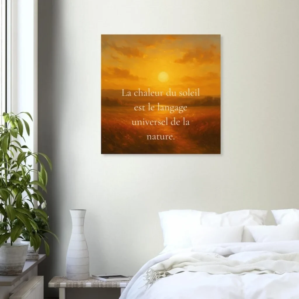 Affiche citation solaire La chaleur du soleil est le langage universel de la nature dans une chambre lumineuse et apaisante