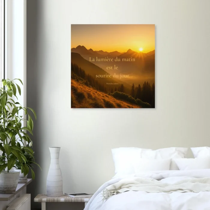 Affiche citation solaire Le soleil est la plus douce des nourritures dans une chambre lumineuse, décoration murale inspirée de la Provence