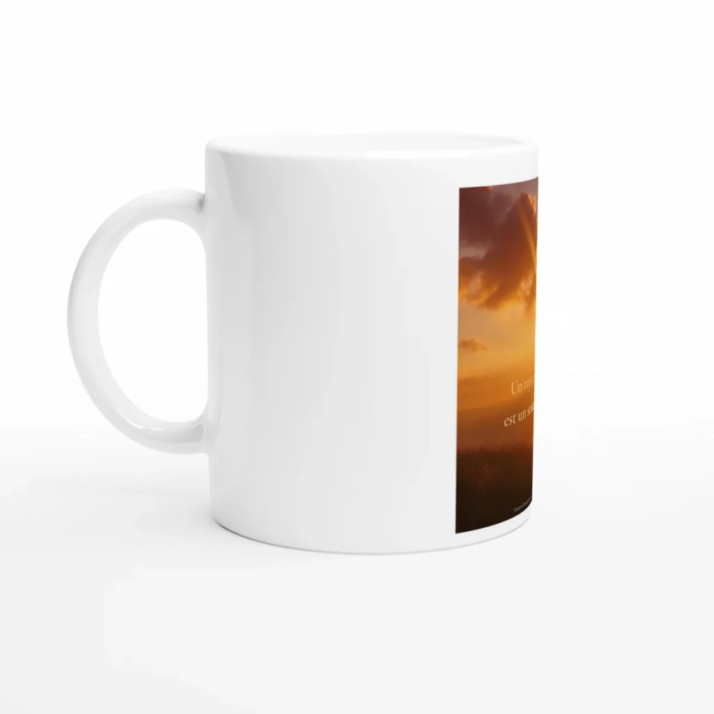 Mug citation soleil imprimé avec paysage doré au coucher du soleil, design Solaire Universel