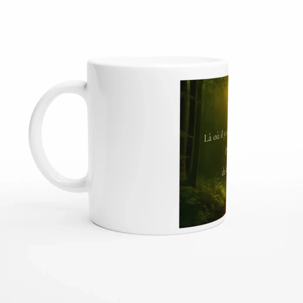 Mug Solaire Universel citation inspirante sur la lumière – illustration chemin forestier au soleil