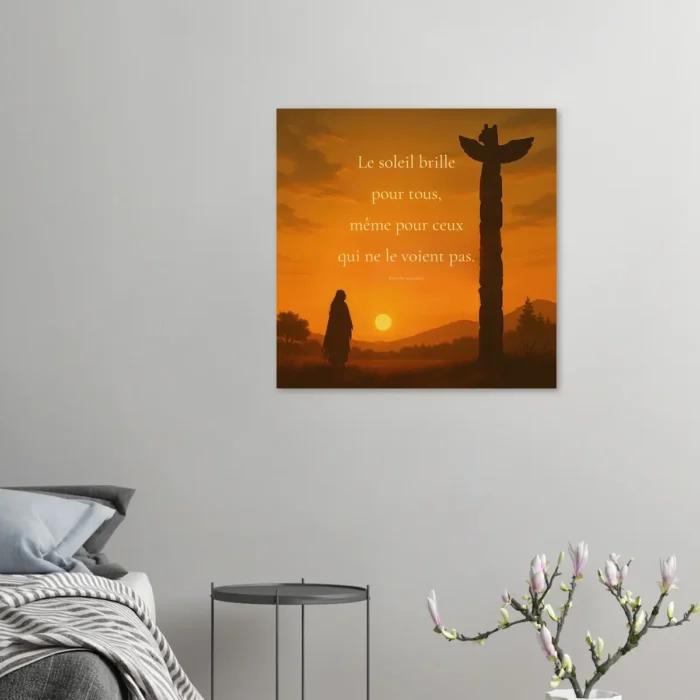 Affiche proverbe amérindien soleil décoration murale chambre ambiance zen coucher de soleil totem et silhouette