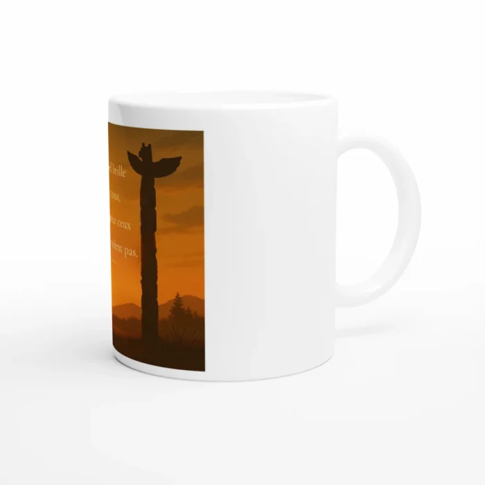 "Mug blanc avec citation inspirante soleil brille pour tous design totem coucher de soleil idée cadeau bien-être"