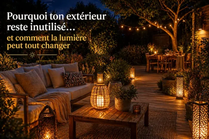 éclairage solaire extérieur terrasse jardin lampes et lanternes lumière chaude ambiance soirée conviviale
