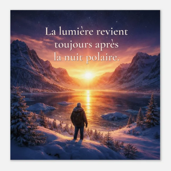 Affiche papier mat qualité muséale "La lumière revient toujours après la nuit polaire. Sagesse suédoise" vue zoom