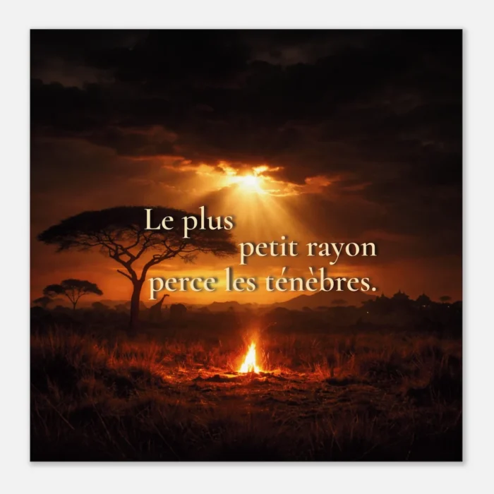 Affiche papier mat qualité muséale « Le plus petit rayon perce les ténèbres » — décoration murale inspirante lumière intérieure & ambiance chaleureuse