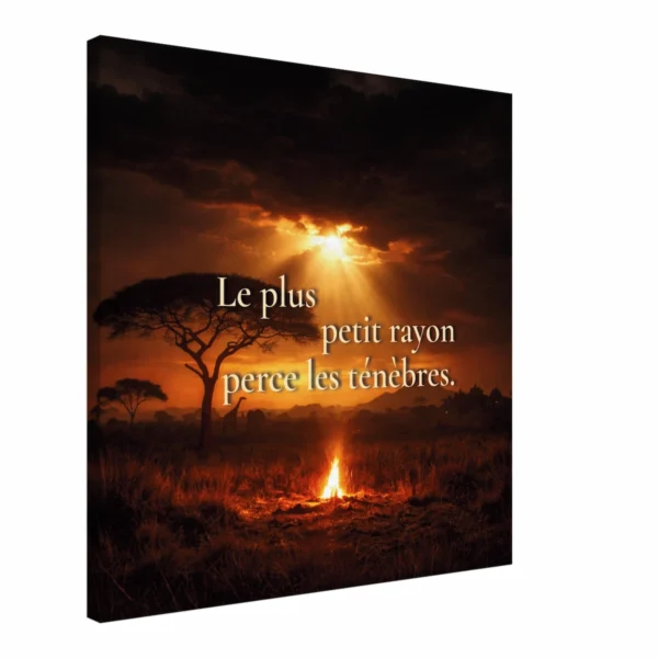 Toile murale coucher de soleil savane – « Le plus petit rayon perce les ténèbres »