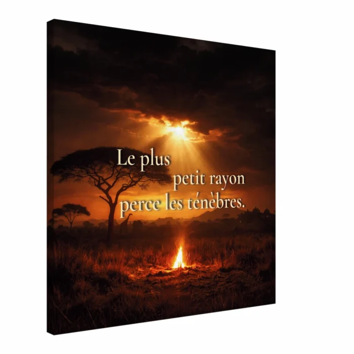 Toile murale coucher de soleil savane – « Le plus petit rayon perce les ténèbres »