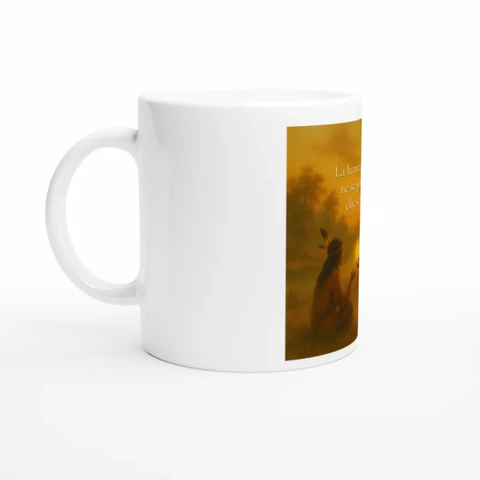 Mug inspiration amérindienne vue opposée avec illustration lumière partagée et ambiance douce naturelle