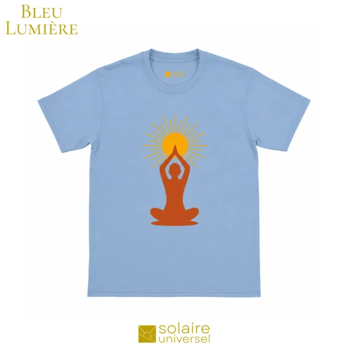 T-shirt spiritualité "Soleil Intérieur" bleu ciel - Symbole méditation et chakra du cœur - Solaire Universel