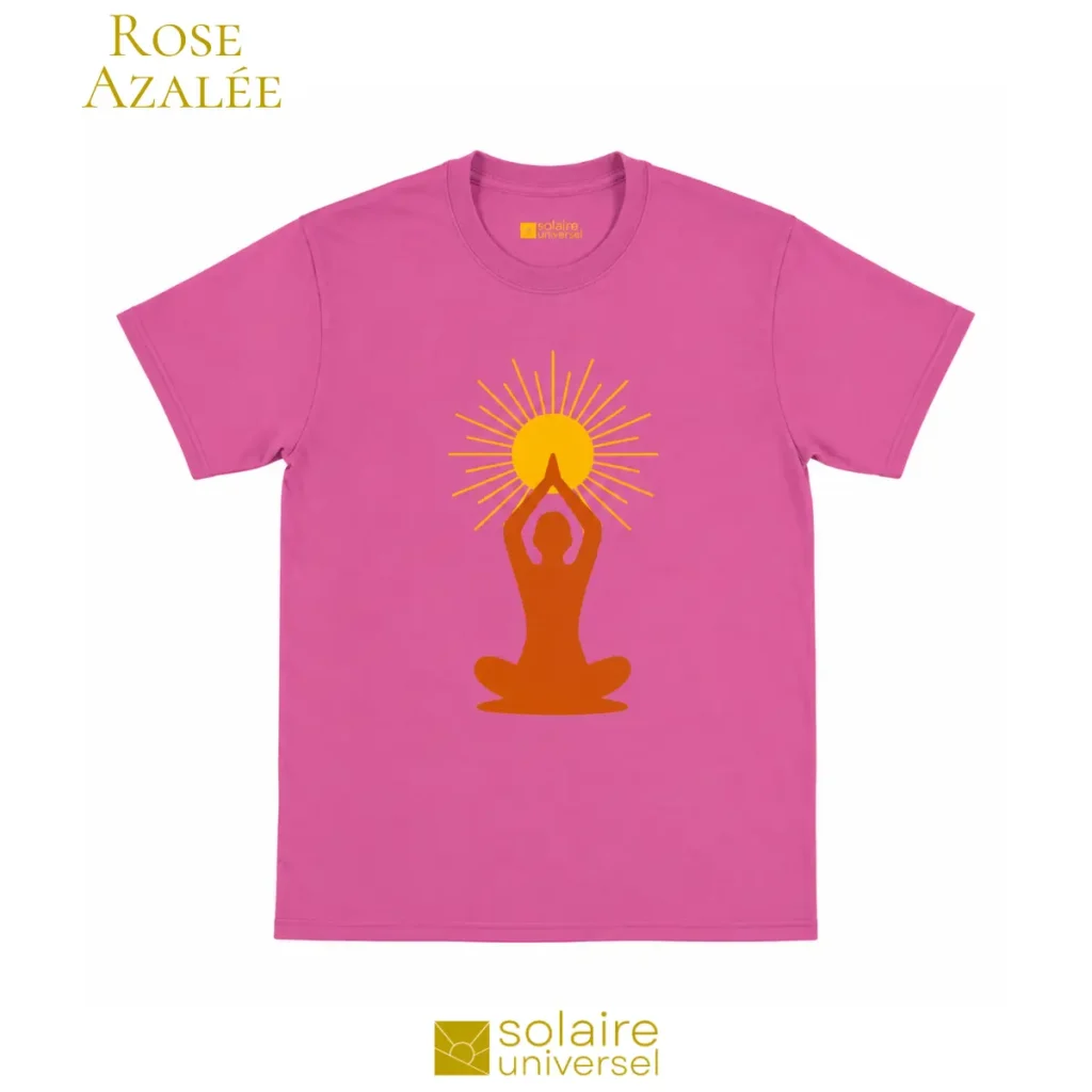T-shirt yoga "Soleil Intérieur" rose azalée vibrant - Design méditation solaire - Solaire Universel