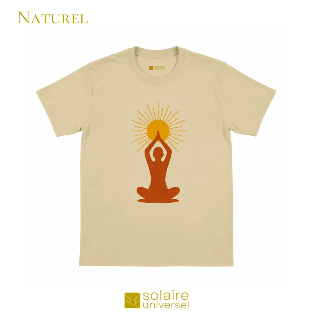 T-shirt méditation "Soleil Intérieur" couleur naturel coton brut - Authenticité et slow fashion - Solaire Universel