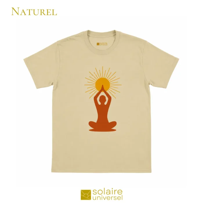 T-shirt méditation "Soleil Intérieur" couleur naturel coton brut - Authenticité et slow fashion - Solaire Universel