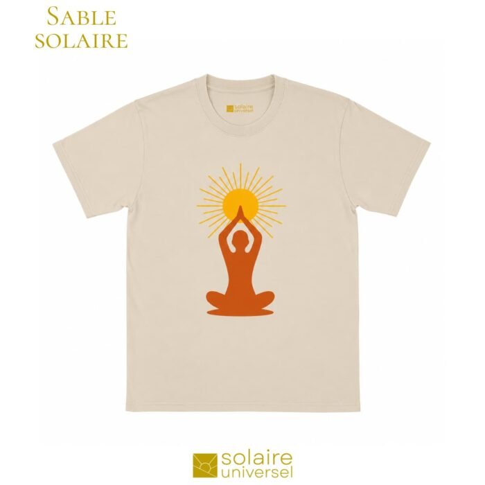 T-shirt méditation "Soleil Intérieur" couleur sable solaire - Design yoga et soleil doré - Solaire Universel