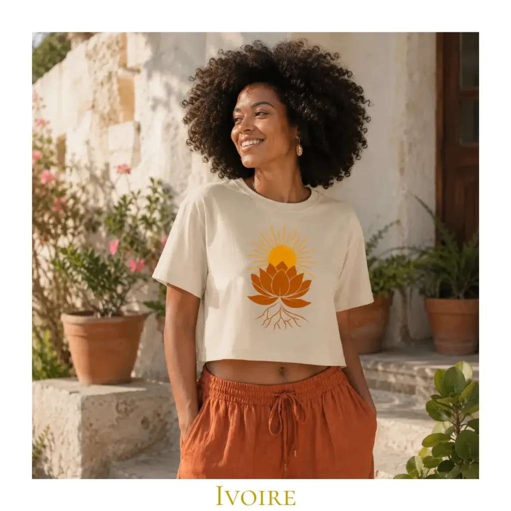 Crop top Ivoire Lotus Solaire pour femme en coton éthique – Solaire Universel