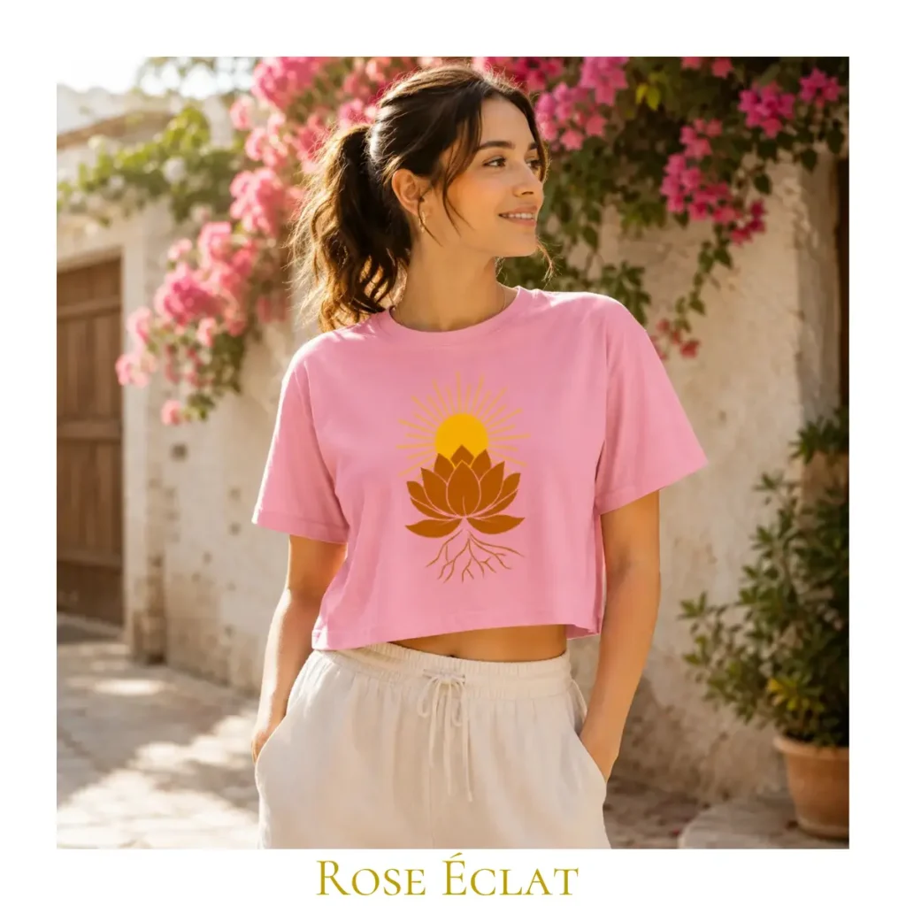 Crop top Rose Éclat Lotus Solaire pour femme en coton éthique – Solaire Universel