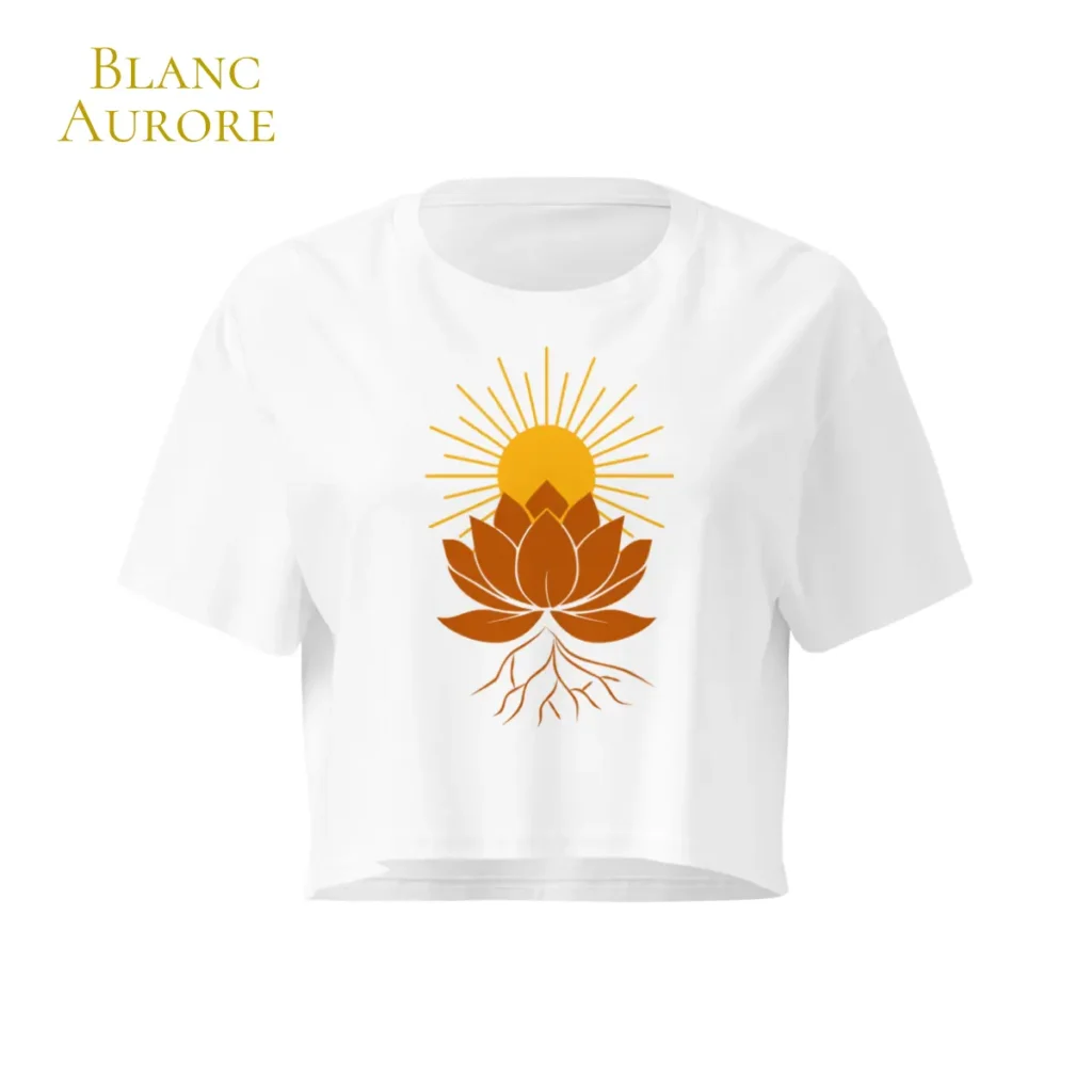 Crop top Blanc Aurore Lotus Solaire pour femme en coton éthique – Solaire Universel