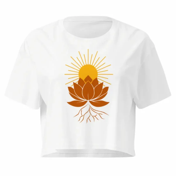 Crop top blanc Lotus Solaire pour femme en coton peigné – Solaire Universel