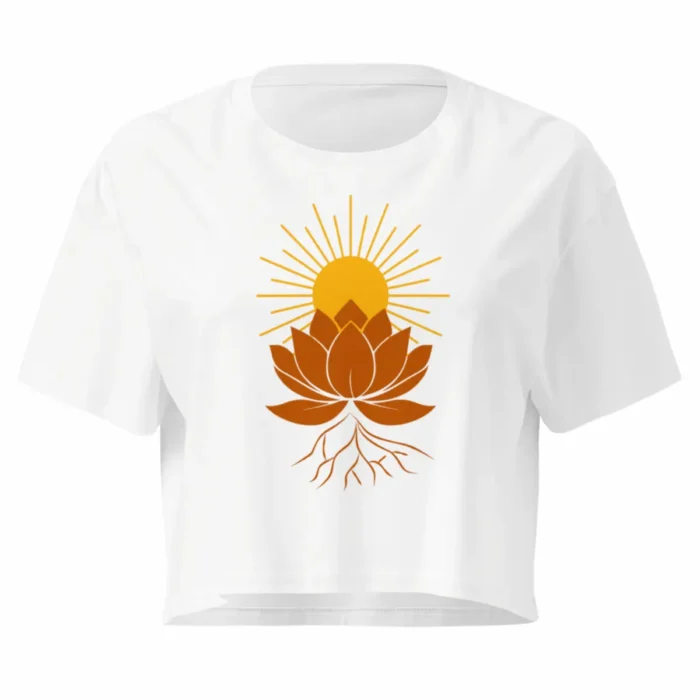 Crop top blanc Lotus Solaire pour femme en coton peigné – Solaire Universel