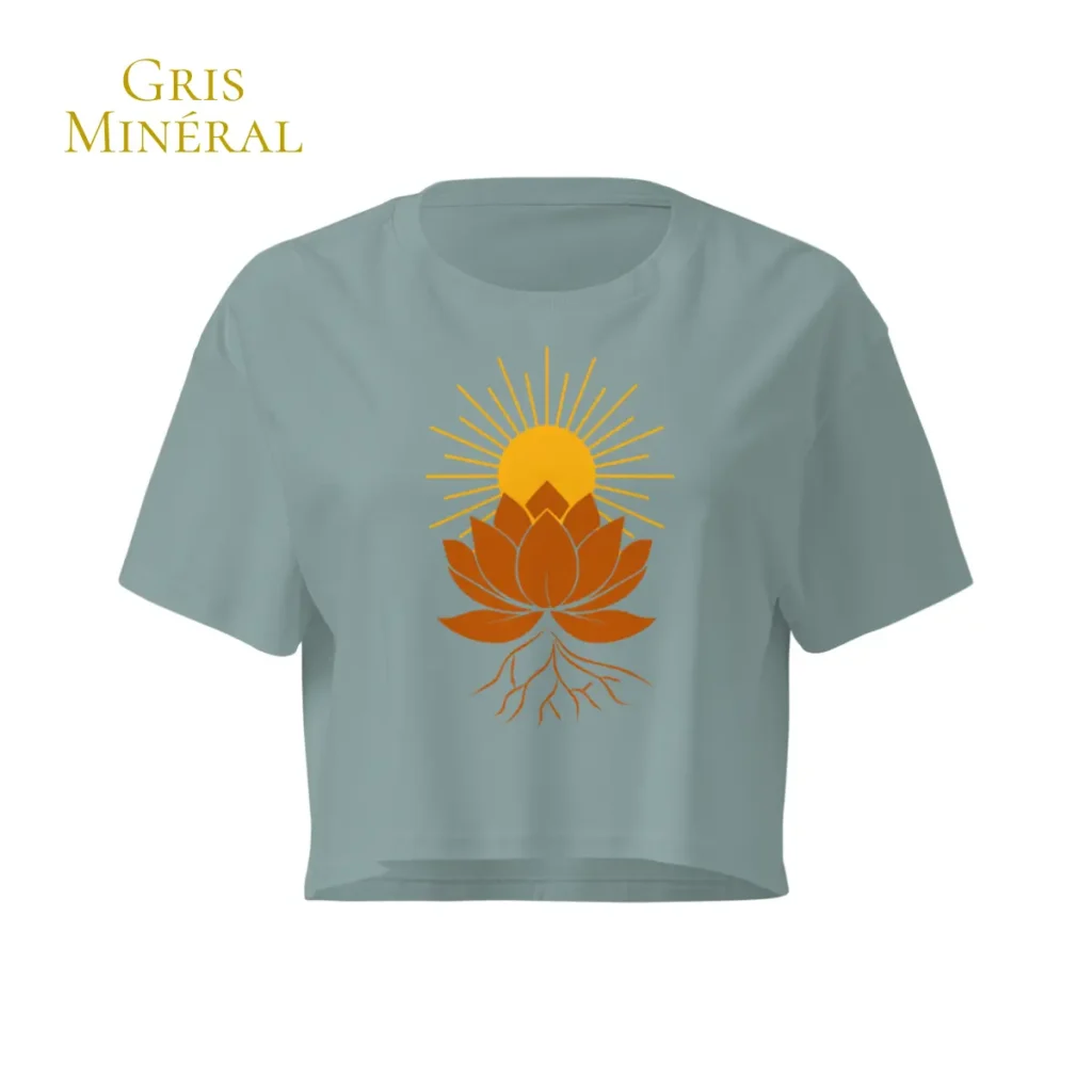 Crop top Gris Minéral Lotus Solaire pour femme en coton éthique – Solaire Universel