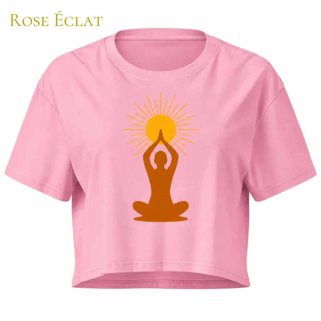 Crop top Rose Éclat avec motif méditation solaire
