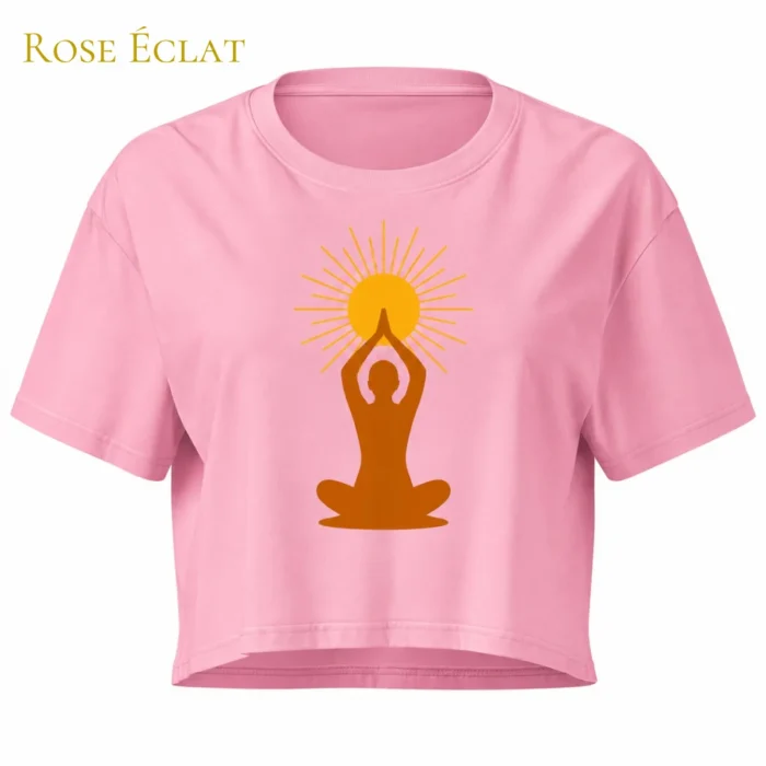 Crop top Rose Éclat avec motif méditation solaire