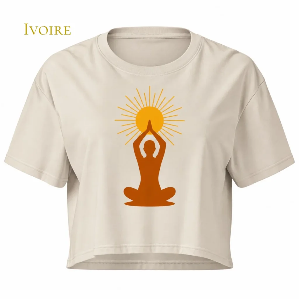 Crop top Ivoire avec motif méditation solaire