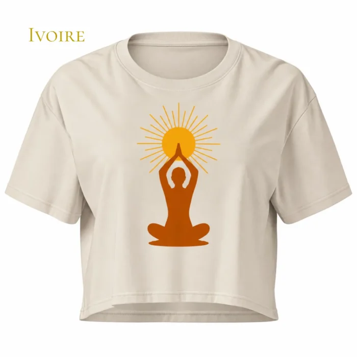 Crop top Ivoire avec motif méditation solaire